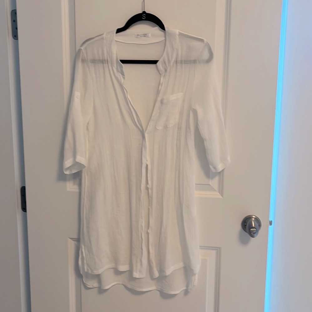 White linen button down- swim cover